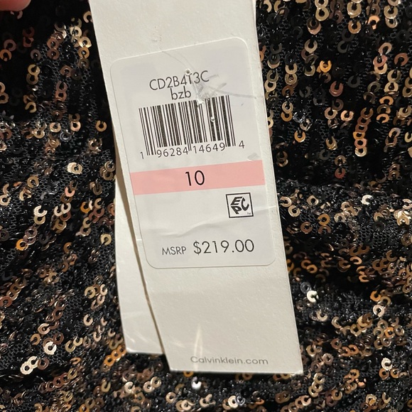 NWT Calvin Klein Sequins Cocktail Dress Bronze Black Size 10 - Picture 9 of 10